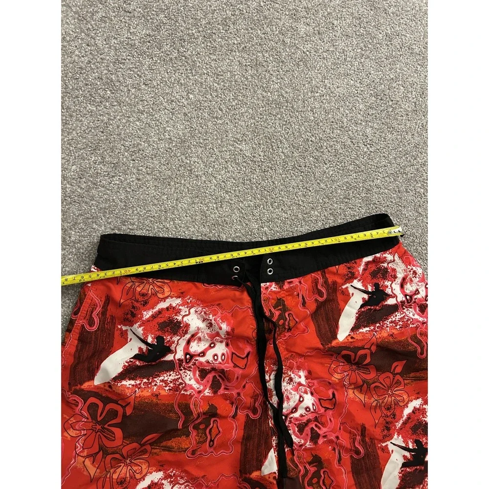 Vintage Sexy Kanu Surf‎ Board Shorts Mens 36 Red Tropical Surfer Print Excellent